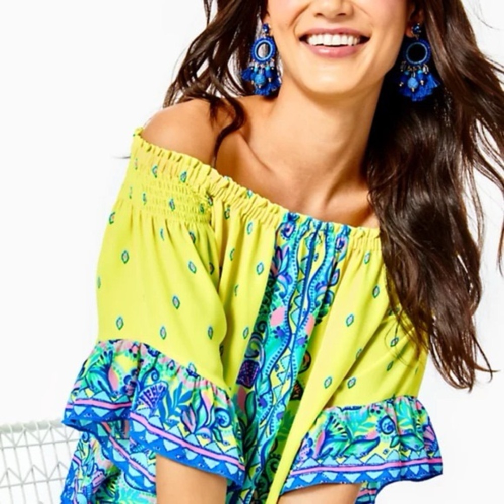 Lilly Pulitzer Fawna Top Pineapple Rivera Loro Green Size X- Small 🍍